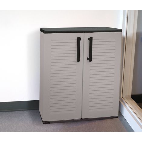 Dmora Armoire polyvalente multi-usines ou interne, armoire basse avec 2 portes et 3 niveaux en polypropylène, 100% Made in Italy, 68x37h84 cm, couleur grise, avec emballage renforcé (1/5)
