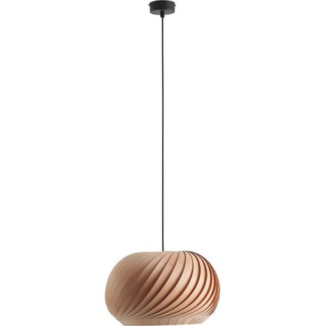 Hängelampe Metall Holz E27 B: 38 cm H: max. 200 cm Schwarz rund Hängeleuchte