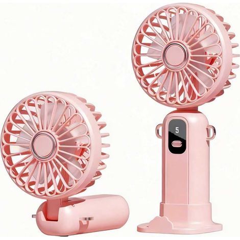 Ventilateur portable, charge rapide Type-C, 5 vitesses, inclinaison à 180°, pliable et facile à transporter, avec écran LED. Idéal pour la maison, le bureau et les voyages (rose) (1/5)