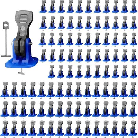 100pcs Tile Leveling System 2mm Laying Aid Reusable Blue Hook and Loop Tabs MUMU Tile Leveling System Set (1/4)