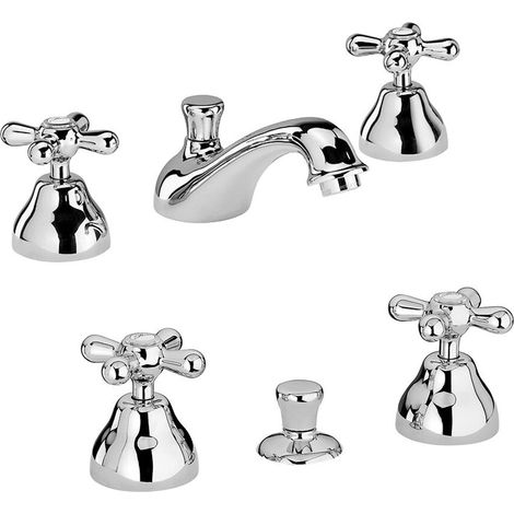 Set rubinetti lavabo e bidet con manopole a tre fori cromo in stile classico Liberty Paini (1/5)