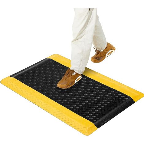 Tapis Anti-Fatigue, 60 x 182 cm, Motif Losange, Noir et Jaune, pour postes de Travail Debout - Tapis de Travail Ergonomique pour Plus de Confort en Position Debout et Lors des déplacements (1/5)