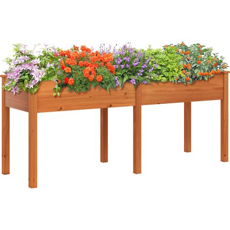 Jardinière Surélevé en Bois avec Pied, Lit de Jardin avec Panneau Diviseur Trous de Drainage, pour Fleur Herbe Légume Fruit, 184 x 58 x 77CM, Brun (1/5)