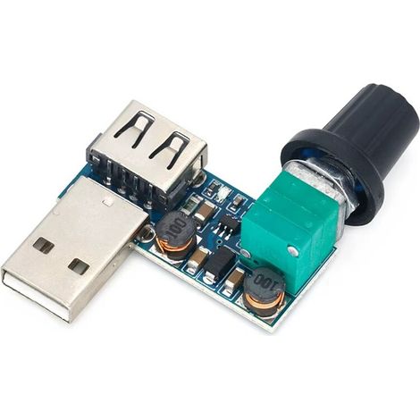 Contrôleur de vitesse progressif pour ventilateurs USB 5-12V CC, avec module de vitesse et réglage du volume du ventilateur.