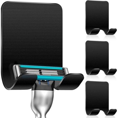 Lot de 4 supports de rasoir – Noir – Acier inoxydable – Auto-adhésifs – Salle de bain (1/5)