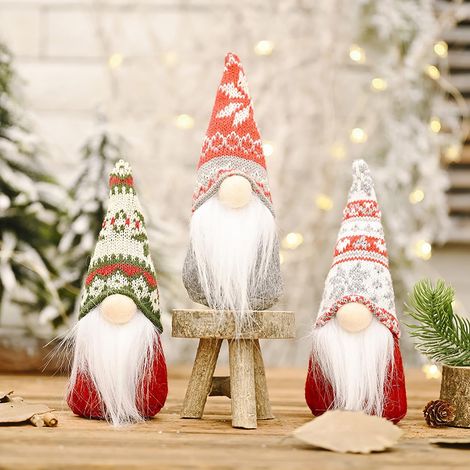 Lot de 3 Lutins de Noël Père Noël GNOME Petites Figurines Nain Scandinave Fabriquées à la Main Pour Décoration Intérieure