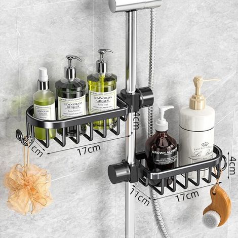 Estante de ducha de 2 piezas sin taladro, estante colgante de acero inoxidable, accesorio de baño inoxidable, almacenamiento y organización del baño, soporte para jabón y gel para barra de ducha de 18 (1/4)