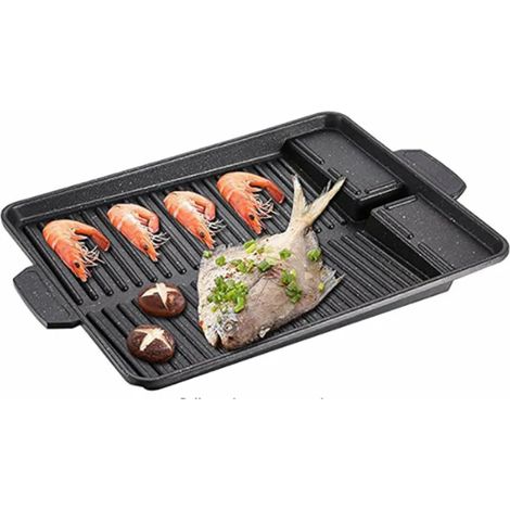 Barbecue coréen plaque grillade pour gazinière, gril de table antiadhésif, plateau de cuisson réutilisable, BBQ intérieur/extérieur, acier durable, sans BPA, compatible tous feux, format familial. (1/5)