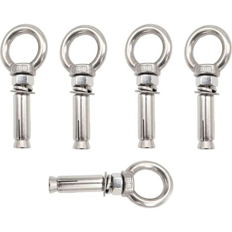 Boulons à œil d'ancrage M10 - Lot de 5 - Acier Inoxydable 304 - Fixation murale sécurisée - Béton et maçonnerie - 70 mm (1/5)