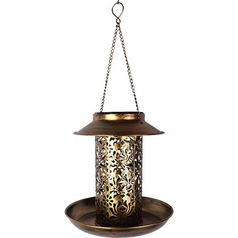 Distributeur pour Oiseaux Solaire LED avec Lumière Projection - Distributeur Hollow avec Alimentation pour Nourrir les Oiseaux Sauvages - Cadeau pour Jardins, Décorations Extérieures (1/5)