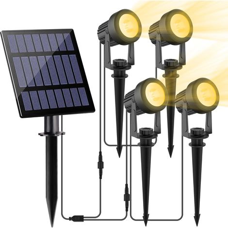 Spot Solaire Extérieur, 4 en 1 3000K Projecteur Solaire Exterieur, Etanche IP65 Lampe Solaire Exterieur Puissante, 2 Modes Lumiere Solaire avec pour Jardin, Allée, Chemin, Trottoir, Terrasse (1/5)