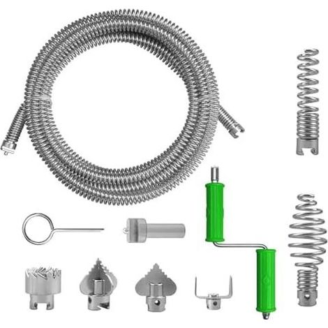 5 m lange Abflussreinigungsspirale, professionelle Rohrreinigungsspirale mit 6 Schneidköpfen, 5 m x 12 mm, manuell oder elektrisch bedienbar, für Toiletten, zum Reinigen von Verstopfungen und Abflüsse (1/5)
