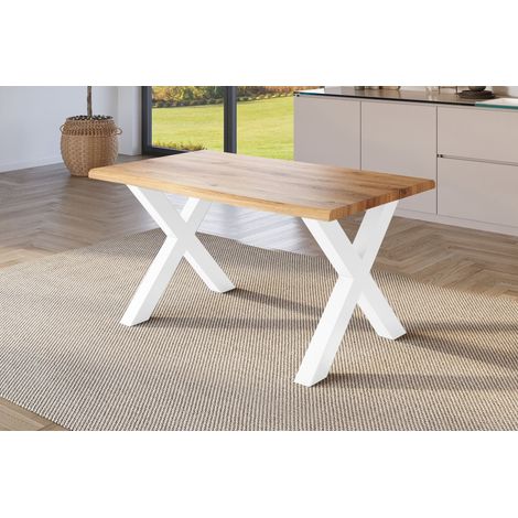 Esstisch Baumkante Holz-Optik Wildeiche 160 x 85 X-Gestell weiß JULIUS