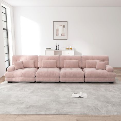 Canapé d’angle modulable 4 places, assise profonde, tissu chenille, convertible confortable, rose (1/5)