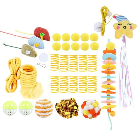 Ensemble de jouets interactifs pour chat – Ensemble de 31 jouets pour chat avec jouet à suspendre à la porte, clochette, balles pelucheuses, ressorts, bâton de dentition et souris à herbe à (1/5)