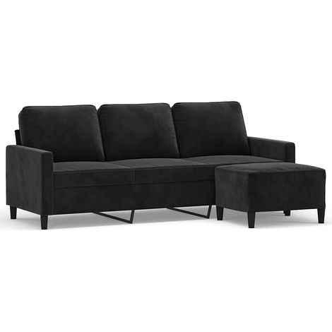 Divano a 3 Posti  Sofa con Poggiapiedi Nero 180 cm in Velluto (1/5)