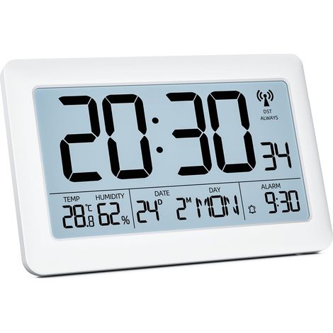 1 Horloge Radio Pilotée, Grand Écran LCD 7,5", Affichage Température Humidité, Fonction Alarme Snooze, Pour Salon Bureau (1/5)