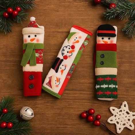 Lot de 3 Housses de Poignée de Réfrigérateur et Micro-Ondes Bonhomme de Neige Chaudes pour Décoration d'Appareils Cuisine Noël (Gants-B) (1/4)