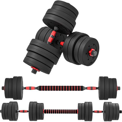 Haltères réglables 4 en 1 de 30 kg avec barres de connexion et poignées antidérapantes pour salle de sport à domicile, noires (1/5)