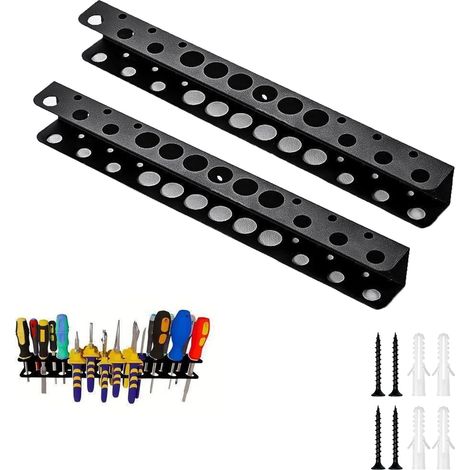Lot de 2 Supports muraux, Acier, 18 trous, Outils, Garage, Atelier