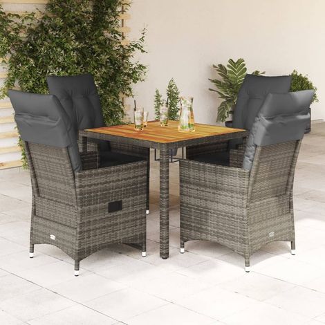 vidaXL 5-tlg. Garten-Essgruppe mit Kissen Grau Poly Rattan (1/5)