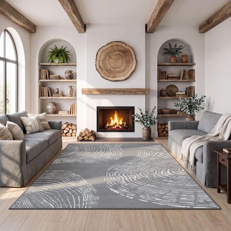 Tribesigns Tapis lavable pour salon, 200 x 300 cm, doux, bohème, minimaliste, antidérapant, à poils courts, pour entrée et cuisine, certifié Oeko-Tex, gris (1/5)