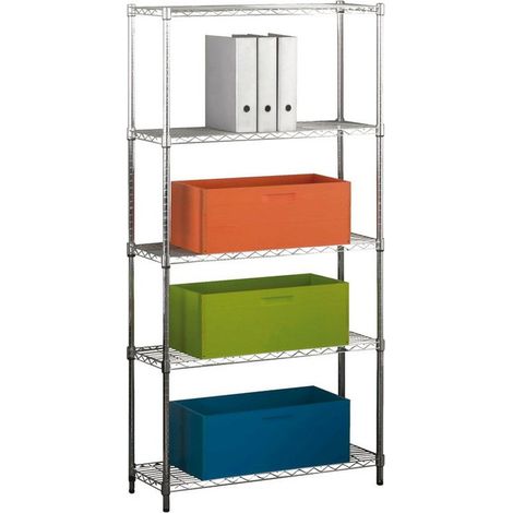 Rayonnage métallique KIT CLOSET Série Stylo - 5 étagères - Chromé - 180 x 35 x 90 cm (1/4)