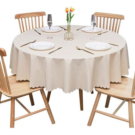Beige SZ diamètre 160 cm Nappe Ronde en PVC,épaissie imperméable et Anti Taches,résistante aux Rayures, (1/4)