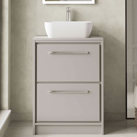 Hudson Reed Lille Floor Standing 2-Drawer Vanity Unit with Worktop 600mm Wide - Pebble Grey (1/5)