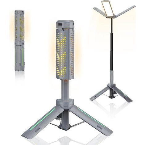 Lampe de travail 8000 mAh, 3000 lumens - 3 têtes réglables - Lampe torche à intensité variable - Trépied extensible de 1 m (1/4)