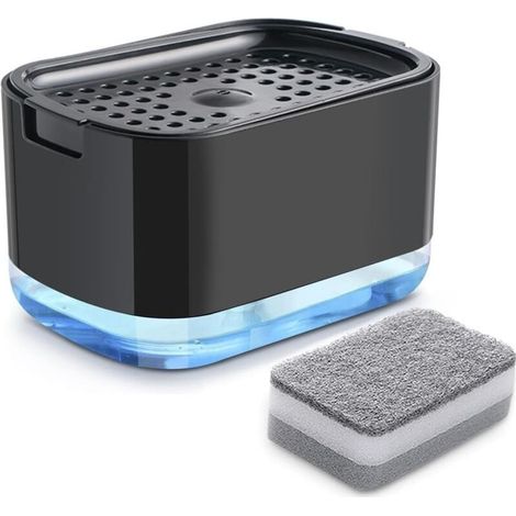 Distributeur De Liquide Vaisselle - Avec Porte-éponge Intégré - Capacité 300 ml - Pour Cuisine Maison - Noir (1/5)