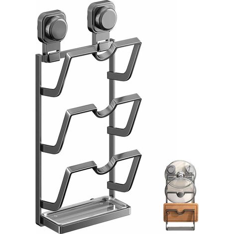 Soporte para tapas de ollas, soporte de pared para tapas con 3 ranuras, soporte para tapas de ollas, soporte para tapas de armarios, soporte de pared para tapas de ollas, para puerta de armario o pare (1/5)
