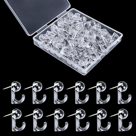 50 Transparent Push Pins, Hanging Hooks, Plastic Wall Hooks for Cork Boards, Maps, Photos, Calendars, Home, School, Office Supplies (1/5)