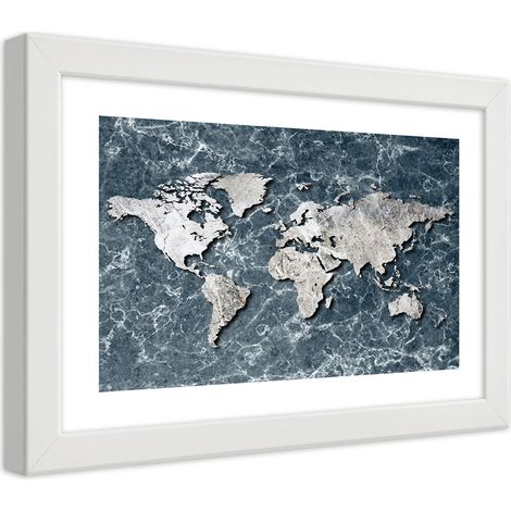 Quadro con cornice, Mappa del mondo su marmo - 45x30 (1/5)