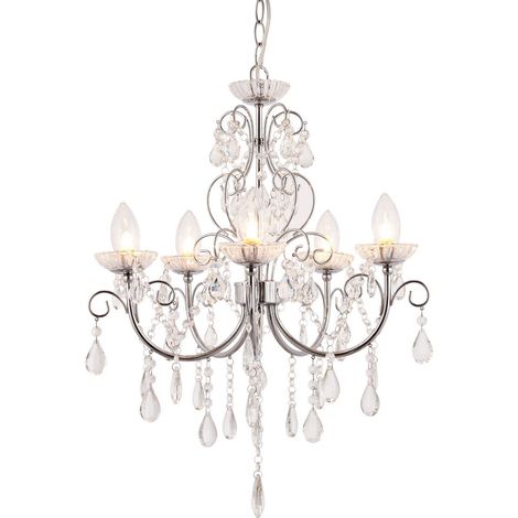 Endon Tabitha - Lampadario a sospensione a 5 luci per bagno, cromo, cristallo trasparente (K9), dettaglio in vetro IP44, G9 (1/5)