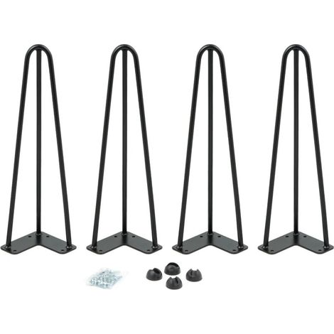 Lot de 4 pieds épingle 40,5 cm en acier laminé – Design industriel moderne – Plaque de fixation incluse – Support jusqu'à 50 kg (1/4)