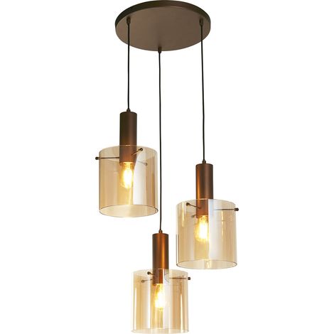 Lampadario Contemporaneo Svezia Acciaio Marrone Vetro 3 Luci E27 (1/5)