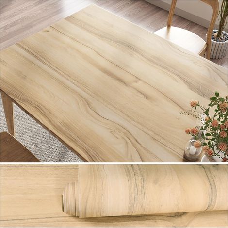 Papier Peint Effet Bois Chêne Vieilli Vintage Papier Adhesif pour Meuble Bois Marron Clair Vinyle Adhesif Cuisine Stickers Porte 300 cm x 300 (1/4)