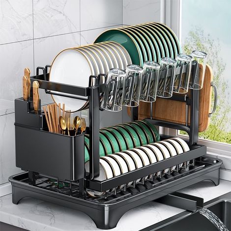 Étagère de placement de cuisine Étagère de vaisselle d'asphalte Étagère de rangement à domicile comptoir double couche multi - fonction bol disque baguettes couteau planche à découper tasse Rack