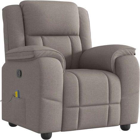 Chaise de massage ergonomique en tissu gris-beige – Siège relaxant avec fonction chauffage, vibration et inclinaison réglable – Idéal pour salon ou bureau (1/5)