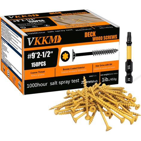 Vis à Bois Jaunes, 150PCS 92-1/2" - Assemblage Structures Bois, Jardin/Terrasse, Tête Encastrable, Pour Professionnels & DIY (1/5)