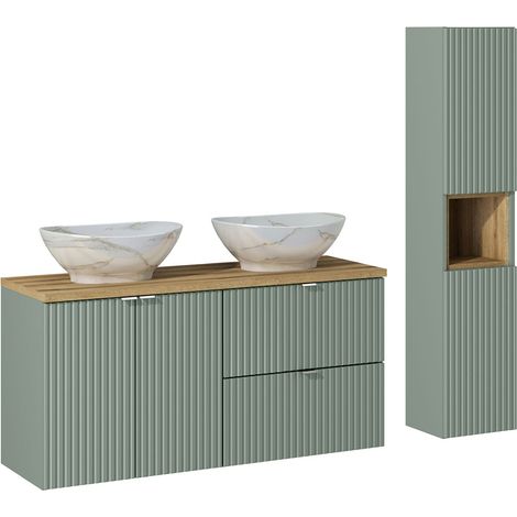 Badmöbel Set 2-teilig in grün und Eiche mit 120cm Waschtisch, NEWPORT-56-GREEN (1/5)