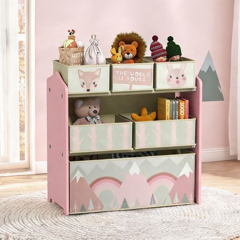 Étagère de rangement enfant rose en MDF et acier 63 x 30 x 66 cm (1/5)