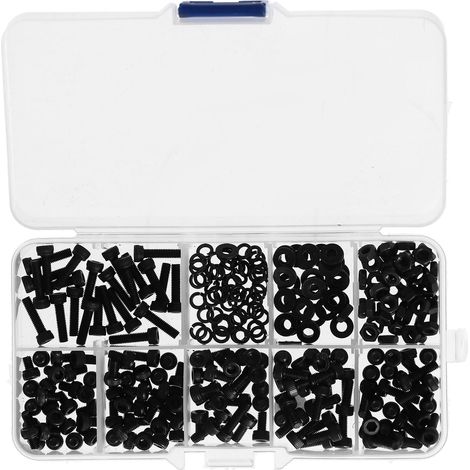 Kit de 300 pièces écrous et boulons M3, tête cylindrique, rondelles ressort, acier carbone, visserie assortie. (1/5)
