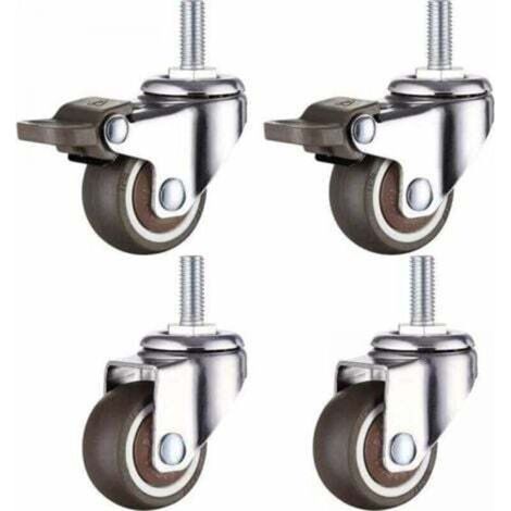 Jeu de 4 petites roulettes pour meubles - 25 Mm - Tpe caoutchouc souple - M6 X 15 Mm - Filetage (2 pièces avec frein) (25 Mm)