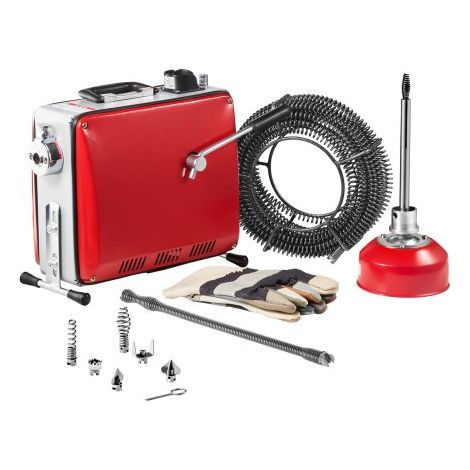 Elektrische Rohrreinigungsmaschine, 400 W, 1400 U/min, Abflussreiniger, 20 m x 16 mm & 5 m x 9,5 mm Federkabel, 0,4 m x 12 mm flexible Feder & 6 Schneider, für Rohre mit 50–110 mm Durchmesser (1/5)