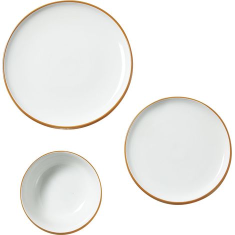 Service de vaisselle pour 6 personnes, assiettes et bols ronds, céramique résistante aux rayures, compatible lave-vaisselle et micro-ondes, idéal pour desserts, salades, soupes et pâtes, blanc. (1/5)