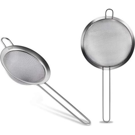 Lot de 2 Tamis Inox 8 cm Diamètre - Tamis Maillage Fin en Acier Inoxydable - Filtre à Farine, Argenté (1/4)