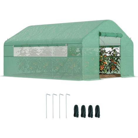 Pour Plantes et Potager Grande Serre Tunnel 4x3x2m Jardin Extérieur Bâche Verte PE 140 gsm Portes et Fenêtres en Maille (1/5)