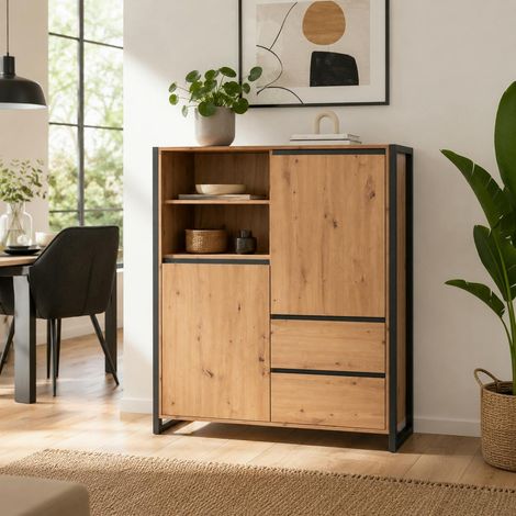 Buffet haut effet chêne 2 portes 2 tiroirs ALVA (1/5)